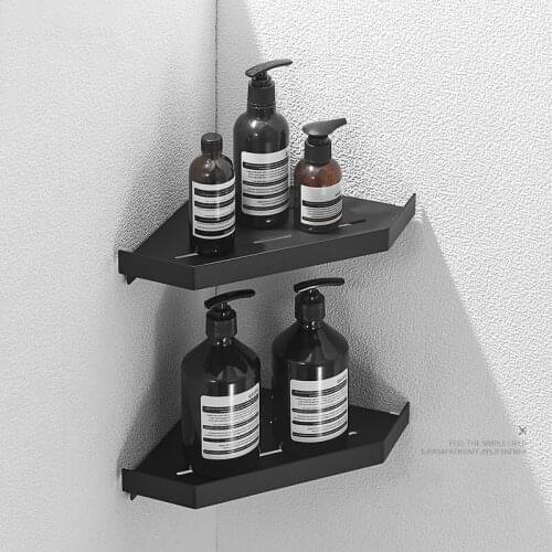 Black Bathroom Corner Shelf 304 Stainless Steel Shower Shampoo Soap Cosmetic Kitchen Holder 1-2 Tier Bath Accessories Nail Punch