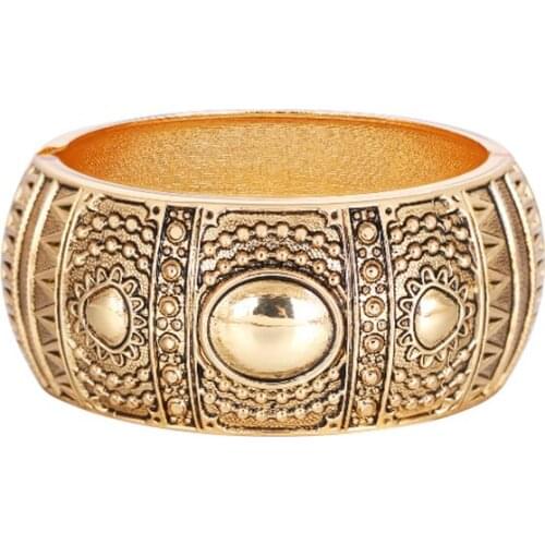 Cool Vintage Boho Style Geometric Patterns Tibetan Tibet Totem Bracelets Elegant Round Metal Cuff Bangles Women Jewelry