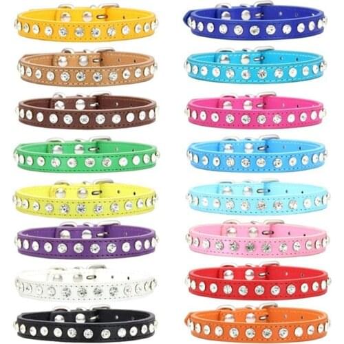 Explosion Style Adjustable Shiny Pu Cat and Dog Collar With Diamond Fashion Cute Neckband Kitten Accessories Pet Supplies