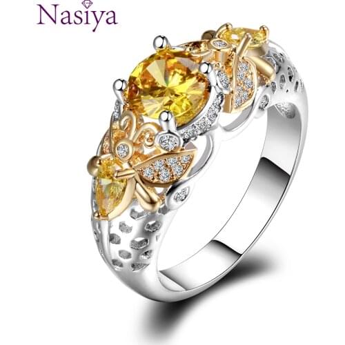 Yellow Citrine Animal Bee Finger Rings For Women Men With Zircon 925 Silver Jewelry Engagement Party Anniversary Gifts Size 6-10