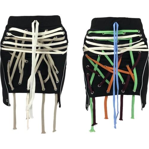 Women Slimming Short Skirt High Elastic Waist Irregular Bandage Decoration Mini Dress for Summer Wear