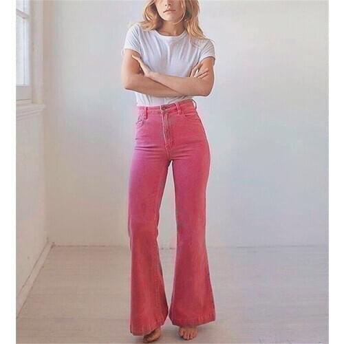New Pink slim corduroy flared pants women trousers Vintage corduroy pants women casual skinny pants harajuku high waist pants