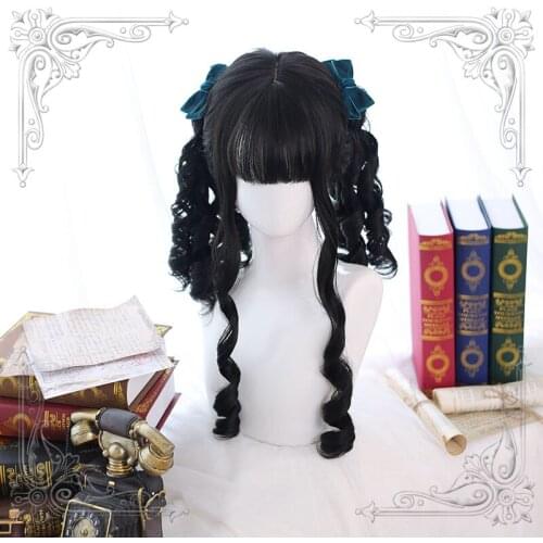 High Quality Lolita Black Roman Volume Long Curly Hair Female Wig Cosplay Party