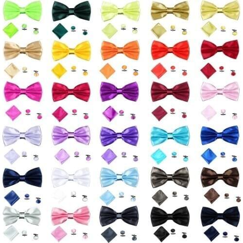 120sets/lot new fashion 3PCS/set Men Slim Butterfly bow tie+Cufflinks+Pocket Square Hankerchief Hanky set/Wedding Party Bowtie