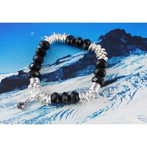 15PCS Black Beads Silver Color plate link bracelet #20141