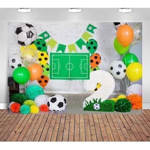2 Years Baby Boy Birthday Decoration Cake Smash Backdrop for Photography Football Soccer Sports Themed Background Photo Booth