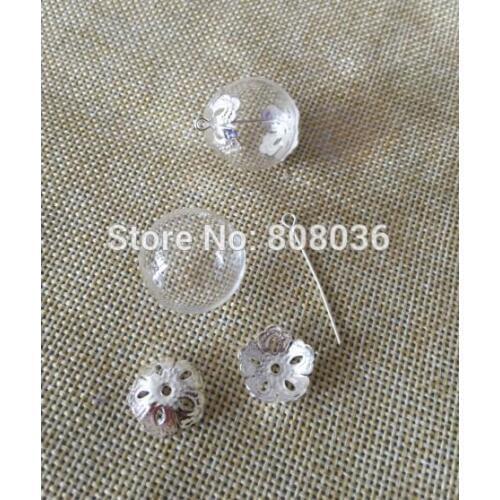 20sets/lot 25mm Glass Globe Vial with Two Hole on Each Side&Flower Beads Cap &Eye Pin DIY Glass Vial Pendant Jewelry Pendant New