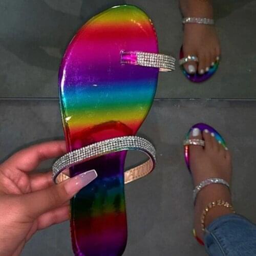 2020 candy-colored slippers new Fashion women flip flop fashion wild beach shoe diamond flat bottom outdoor wild sandals