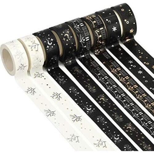 4pcs Glitter Foil Gold Silver Washi Tape Adhesive Color Masking Tapes Decoration Moon Star Snow Flower Party Stickers Album F056