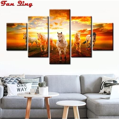 5 pcs DIY Diamond Painting Animal horse Full Drill Square Round Diamond Embroidery 5D Cross Stitch Decoration Home