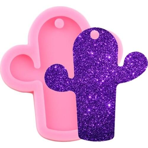 Shiny Glossy Cactus Keychain Mold Epoxy Resin Silicone Molds DIY Necklace Charms Making Jewelry Moulds Chocolate Fondant Moluld