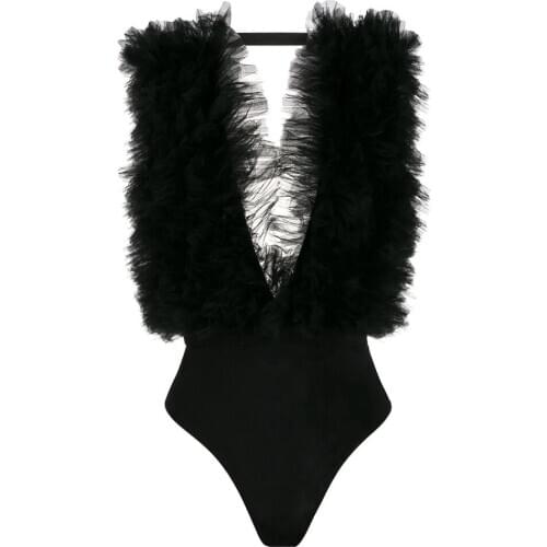 Bodysuit Jumpsuit Women Tiered Sleeveless Future Style Black Women Jumpsuit Top Bodysuit With Underneath