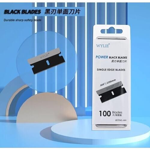 WYLIE WL-009 100Pcs Black Single Edge Blade Durable Sharp Razor For iPhone Middle Frame Back Cover Rear Glass Scraping Pry Tools