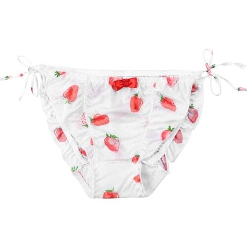 Women Girls Cute Japanese style Sexy Thong Briefs Sissy Lingerie Panties Nylon low rise Strawberry Print bikini Briefs Underwear