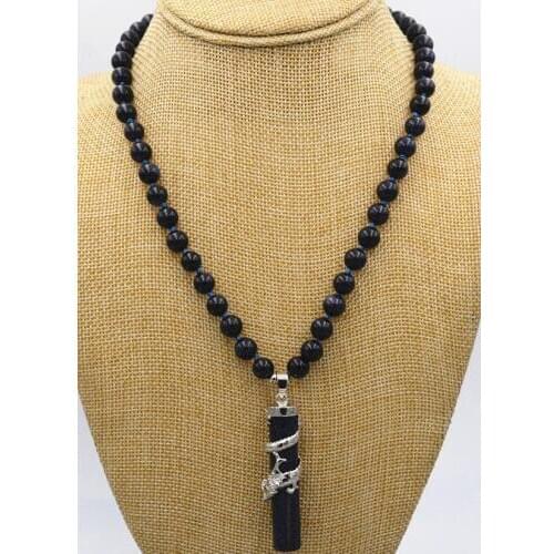 HOT charming 8mm Blue bead Dragon Pendant Necklace 18 " AAA