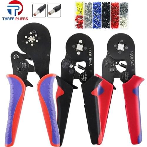 HSC8 6-4A ferrule Crimping Pliers 0.25-10MM² wire crimper tool Wire Stripper Hand Ferrule Crimp set Plier KIT With1200 Terminals