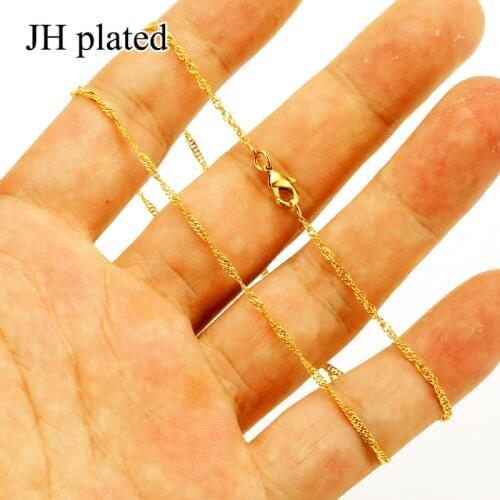 JHplated Length 45CM Wholesale Water-Wave Chain Thin Necklaces Gold Color Jewelry for Women and Girl