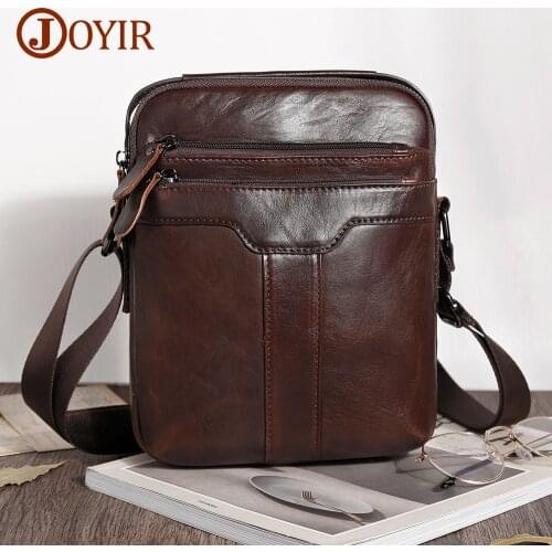 JOYIR Small Messenger Bag Genuine Leather Casual Shoulder Bag for 9.7" Ipad Cowhide Fashion Crossbody Bag for Men Luxury Handbag