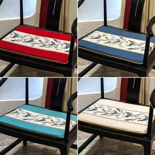 Chinese Embroidery Pine Tree Cotton Linen Seat Cushion Sofa Dining Chair Anti-Slip Protective Pads Decor Armchair Sitting Mats
