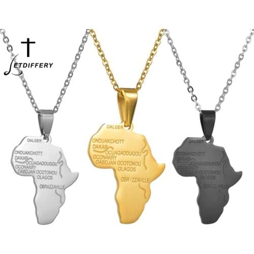 Letdiffery Africa Map Pendant Necklace Gold Black Stainless Steel Women Men Necklaces Fashion Jewelry