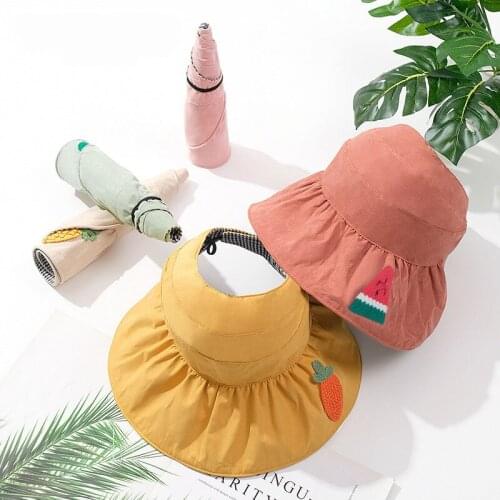 Lovely Bucket Hat Double-sided Empty Child Cap Fruit Embroidery Baby Girl Kids Cap For Children Sunscreen Shade Baby Hats