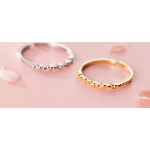 Minimalist 925 Sterling Silver Thin Dainty Stackable CZ Open Ring A3440