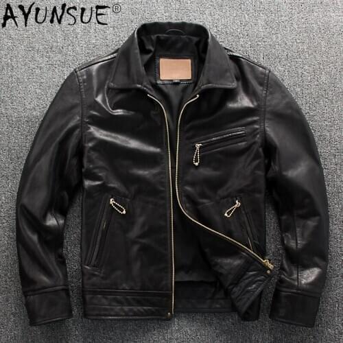AYUNSUE Genuine Leather Jacket Men 100% Real Cowhide Coat Spring Autumn Vintage Mens Jackets Clothing 2020 Veste Cuir Homme