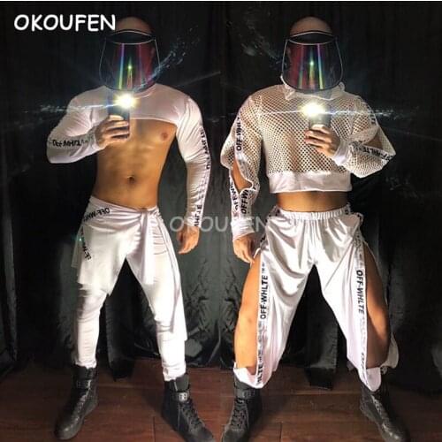 Bar nightclub men and women clothing sexy night show ds white technology future theme clothing new suit