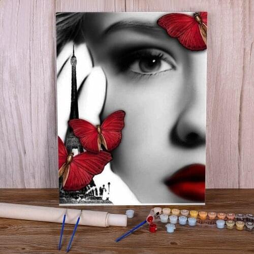 Woman Red And Black Painting By Numbers Kit Oil Paints 40*50 Paiting By Numbers Loft Wall Picture For Adults For Wholesale