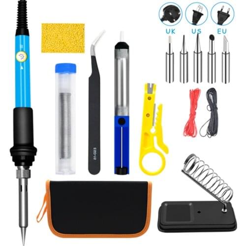 15pcs Electric Soldering Iron Kit Set Adjustable Temperature 110V 220V 60W Welding Solder Rework Station Heat Pencil Repair Tool