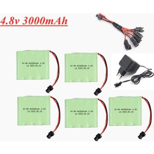 4.8v 3000mah NiMH Battery with Charger cable For Rc toys Cars Tanks Robots Boats Guns Ni-MH AA 4.8V Battery Pack 1pcs to 5pcs