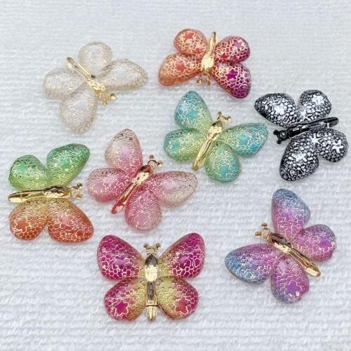 New 10pcs resin Big Colorful butterflies Flat back rhinestone appliques DIY 1 hole Wedding scrapbook Accessories craft 25*32mm