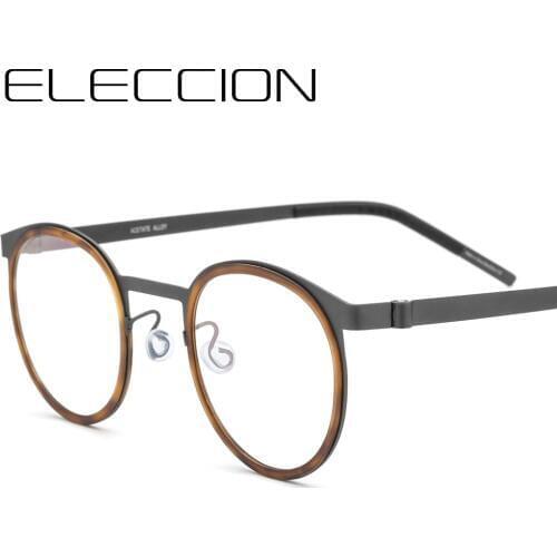 ELECCION Titanium Glasses Frame Men Optical Myopia Prescription Eyeglasses Women Ultralight Round Eyeglasses Korea Denmark 28605