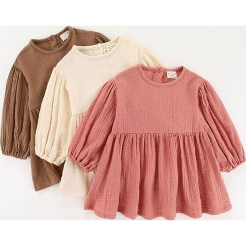 Autumn Girls Dresses Cotton Linen Japanese Korean Mori Long Sleeved Princess Dress Toddler Girls Linen Big Swing Dress Pleated