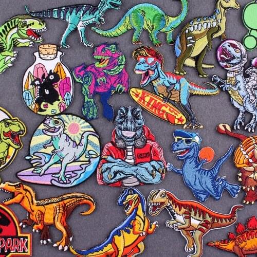 Iron on Patch Dinosaur Patches On Clothes Badges Patch Embroidered Patch Jurassic Park Patches For Clothing Stripes Applique