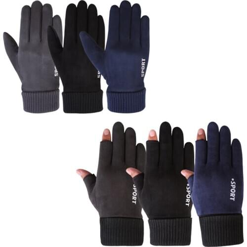 Hot selling gloves mens autumn and winter thickened warm touch screen driving and riding leaking fishing takeaway gloves