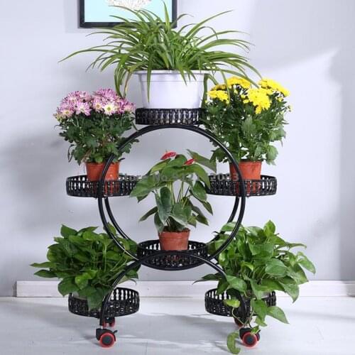 Flower stand wrought iron belt wheel floor type green radish flower pot stand living room balcony flower shelf multi-layer indoo