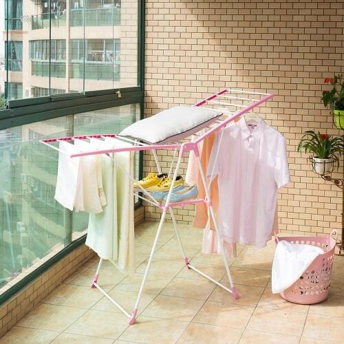 BYN Portable Metal Folding Wing Shape Clothes Towel Rack Quilt laundry drying rack Shoes Dry Rack DQ5020 Pink
