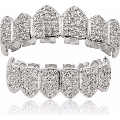 Silver Plated Top & Bottom Grillz Mouth Teeth Grills High Quality, Silver-color