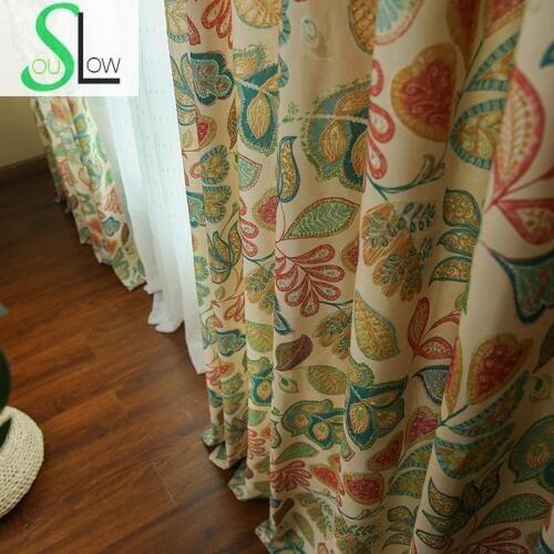 Slow Soul Thousand Flowers Modern Cotton And Hemp Curtain French Window Pastoral Floral Curtains For Living Room Bedroom Kitchen