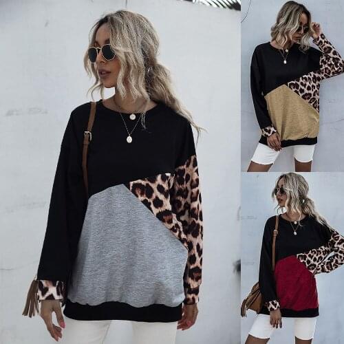 Medium Length Sweatshirts Women Sweetshirts Leopard Print Blouse Crew Neck Tops Inswind Female Clothing Backing Woman Clothes