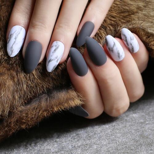 Dark gray Matte Nails Marble Fake Nail Customized wedding nails pink DIY stiletto false nails red Medium Jazz white marble black