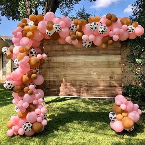 105pcs Macaron Pink Coffee Balloon Garland Arch Kit, 12inch Cow Printed Balloons for Farm Birthday Party Cow Theme Party Decor