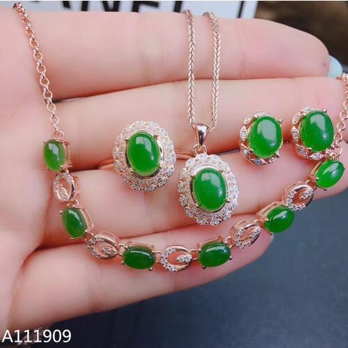 KJJEAXCMY boutique jewelry 925 sterling silver inlaid Natural jasper Bracelet Earring Pendant Ring Suit Support Detection