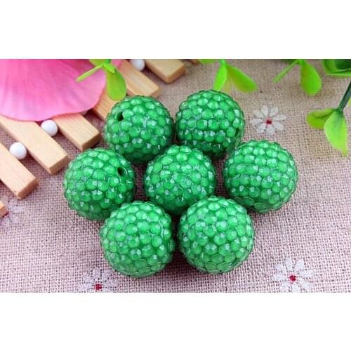 Kwoi vita Green Clear Resin Rhinestone Ball beads Wholesales AAA Quality 20mm Chunky 100pcs/lotfor Kids Girl Jewelry