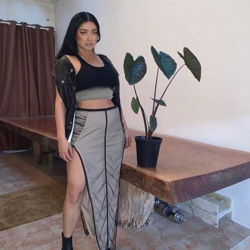 European and American style fairy black mesh pleated tailoring tube top bag hip high slit elastic waist skirt 21.6