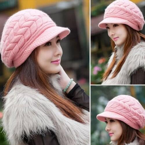 Women Knitted Beanie with Brim Cold Weather Winter Warm Hats Cap Ski Snowboard Hat