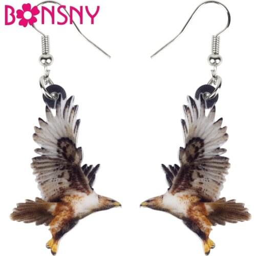 Bonsny Acrylic Flying Short-toed Snake-Eagle Bird Earrings Big Long Dangle Drop Fashion Animal Jewelry For Women Girls Wholesale
