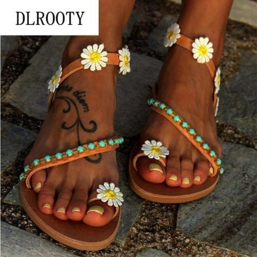 Women Sandals Flip Flops Flats 2019 New Summer Fashion Flower Sweet Rome Slip-On Non-slip Shoes Woman Slides Casual Female