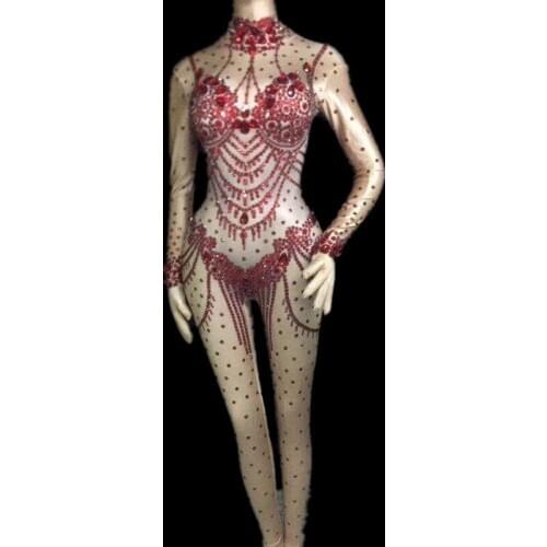 Womens Dance Birthday Party Prom Bodysuit Nightclub Female Singer Show Stage Rompers Outfit Sexy Sparkly Rhinestones Jumpsuit